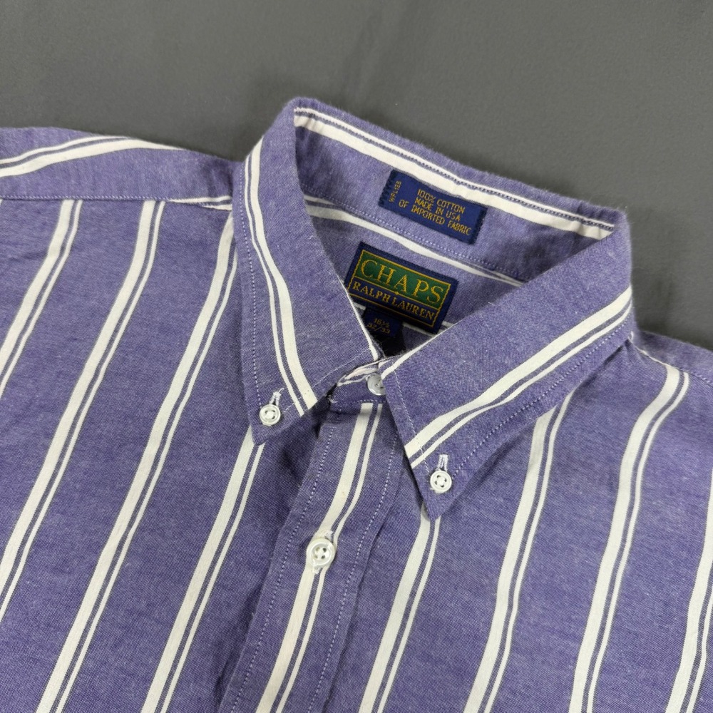 Vintage Chaps Ralph Lauren Striped Button Down Shirt Purple White 16.5 32/33 USA